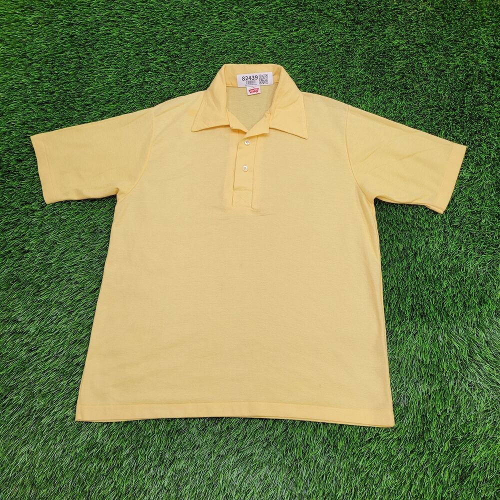 VTG LEVIS Polo Shirt M Fitted Yellow USA Preppy Disco 70s